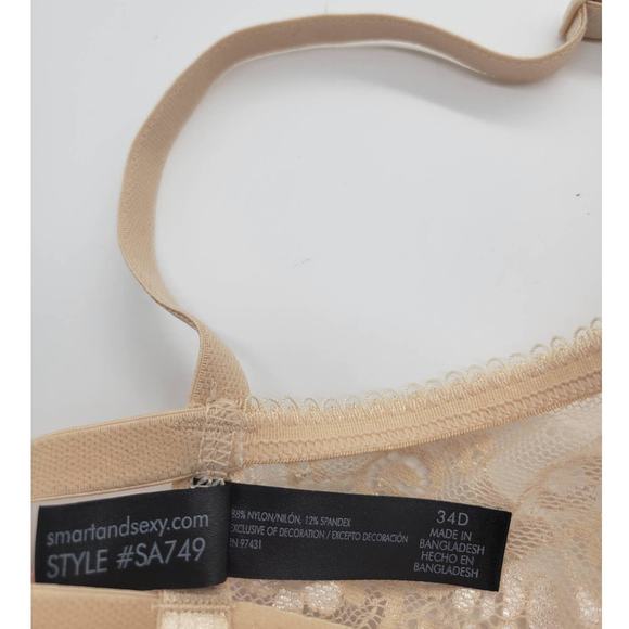 Smart & Sexy Peek-a-Boo Beige Lightly Lined Underwire Bra Size 34D - Picture 6 of 7